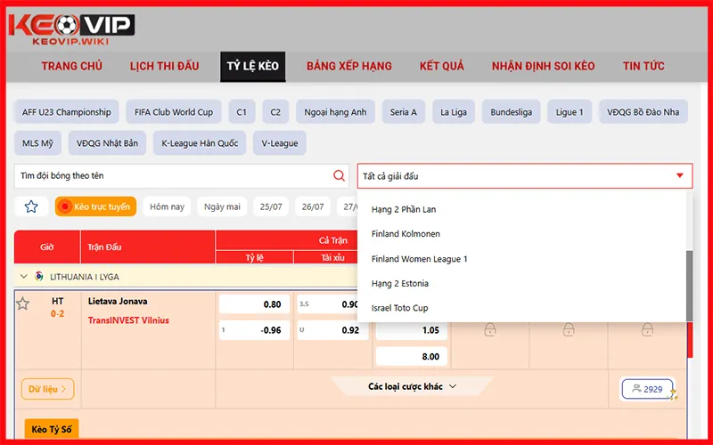 Danh sách giải đấu được nhắc nhiều trong câu hỏi thường gặp KEOVIP Alt: Giải đấu phổ biến trên KEOVIP